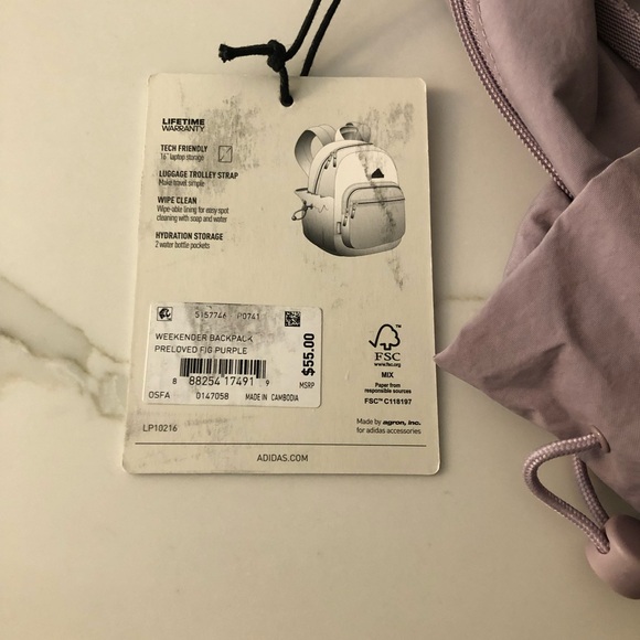 Adidas Weekender Backpack- Preloved Fig Purple- New - Picture 2 of 4